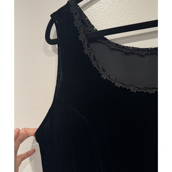 Astoria Designs Black Silk Blend Velvet Maxi Dress XL Whimsigoth Floral Trim - Picture 4 of 7